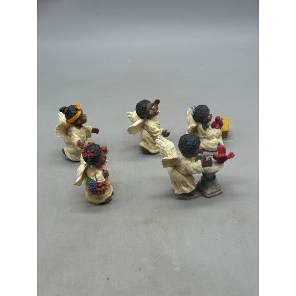 Set Of 5 African American Angel Christmas Figurines decor Birds Fruit READ - Picture 8 of 11